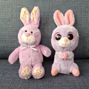 2 Ty Little Purple Easter Bunny Beanies Plushes